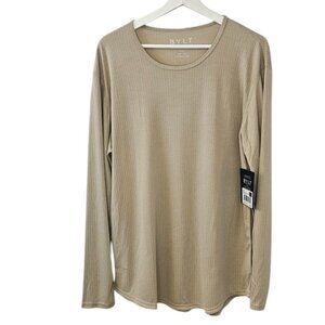 BYLT Mens Ribbed Long Sleeve Drop Cut, Stretch, Modal, Latte, Size Large, NWT